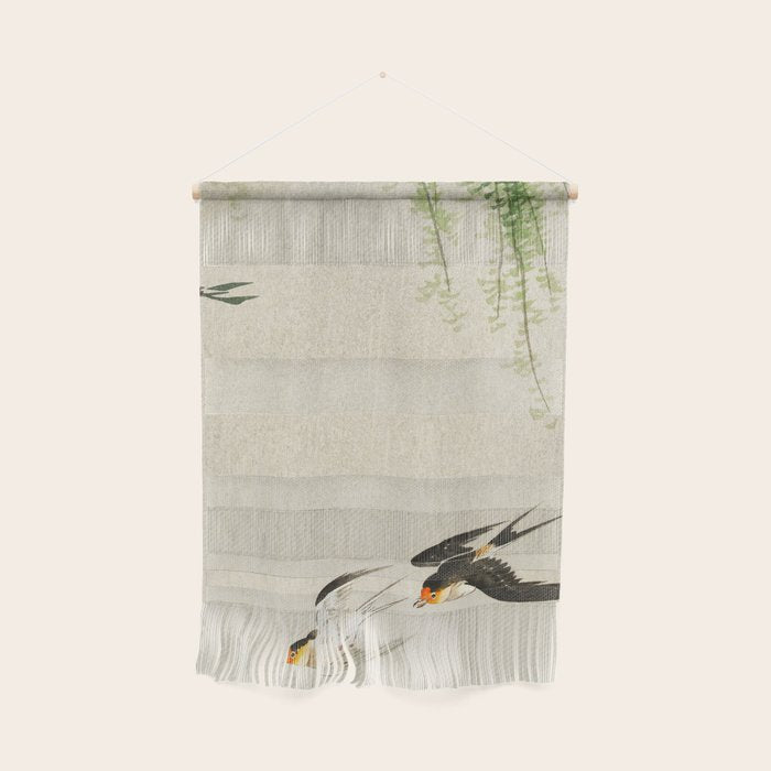 Swallows mid flight - Vintage Japanese Woodblock Print Art Wall Hanging Gallery Image 1