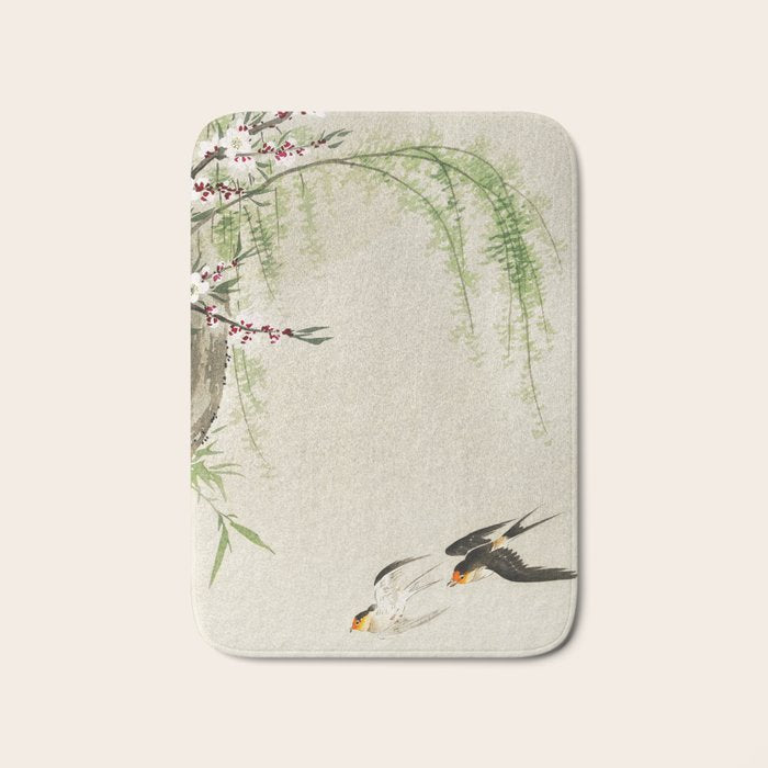 Swallows mid flight - Vintage Japanese Woodblock Print Art Bath Mat Gallery Image 1