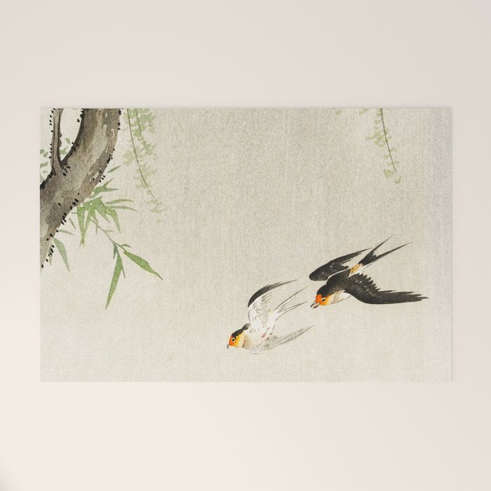 Swallows mid flight - Vintage Japanese Woodblock Print Art Welcome Mat Gallery Image 1