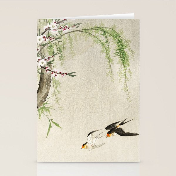 Swallows mid flight - Vintage Japanese Woodblock Print Art Stationery Card Gallery Image 2