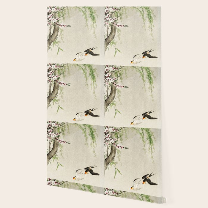 Swallows mid flight - Vintage Japanese Woodblock Print Art Wallpaper Gallery Image 2