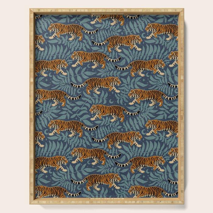 Tigers - dusky blue Serving Tray Gallery Image 1