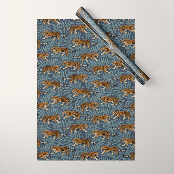 Tigers - dusky blue Wrapping Paper Gallery Image 1