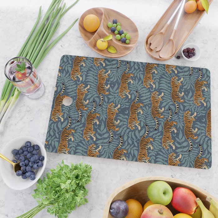 Tigers - dusky blue Cutting Board Gallery Image 2