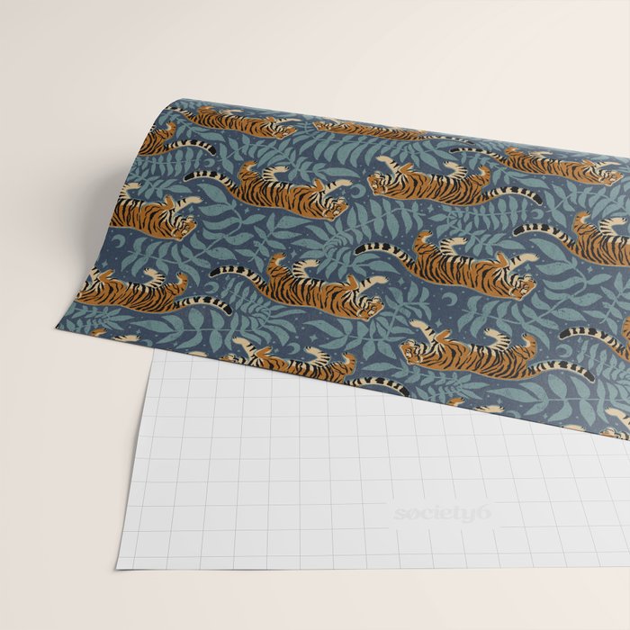Tigers - dusky blue Wrapping Paper Gallery Image 2