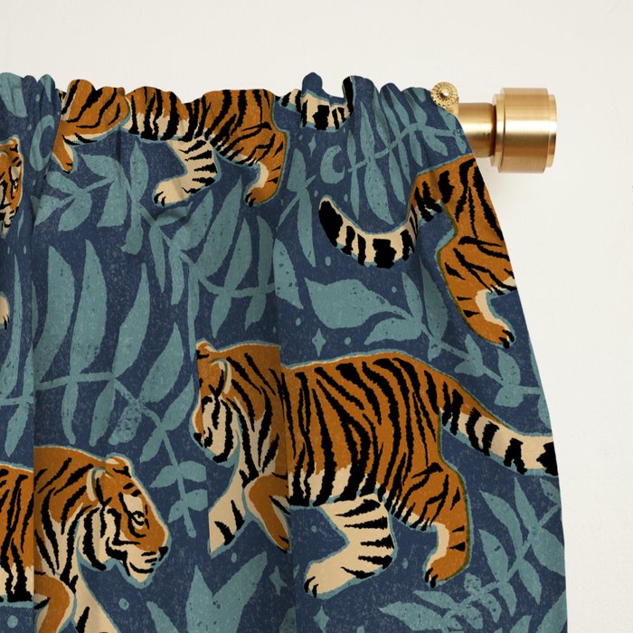 Tigers - dusky blue Window Curtain Gallery Image 2
