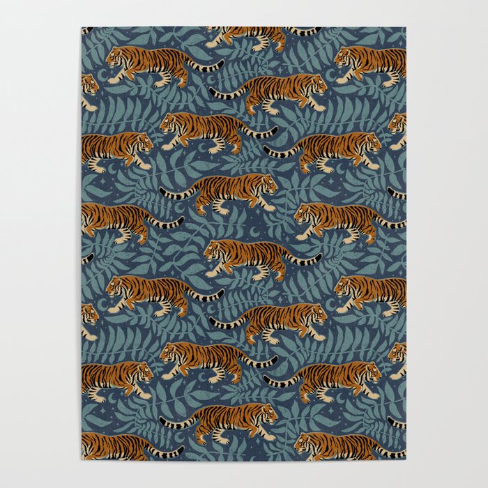 Tigers - dusky blue Poster Gallery Image 4