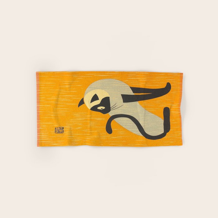Asai Kiyoshi Japanese Woodblock Siamese Cat Midcounty Modern Art Bath Towel Gallery Image 1