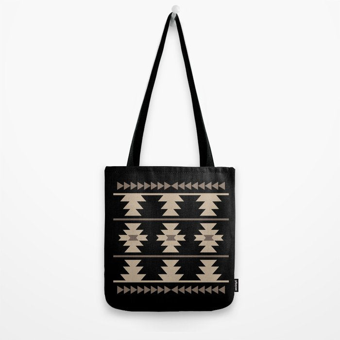 Southwestern Pattern 132 Black and Beige Tote Bag Gallery Image 2