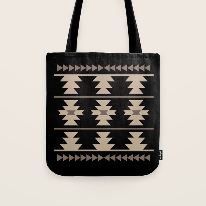 Southwestern Pattern 132 Black and Beige Tote Bag Gallery Image 1