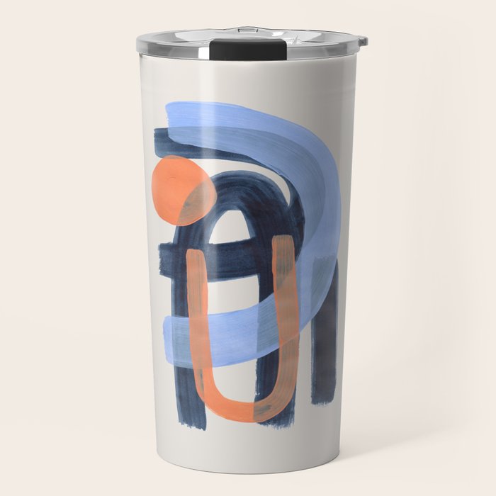 Midcentury Modern Minimalist Funky Cool Tribal Pattern Paynes Grey Pastel Blue Tan Shapes by Ejaaz Haniff Travel Mug Gallery Image 1