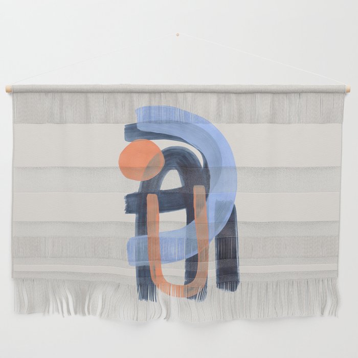 Midcentury Modern Minimalist Funky Cool Tribal Pattern Paynes Grey Pastel Blue Tan Shapes by Ejaaz Haniff Wall Hanging Gallery Image 1