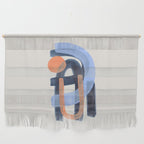 Midcentury Modern Minimalist Funky Cool Tribal Pattern Paynes Grey Pastel Blue Tan Shapes by Ejaaz Haniff Wall Hanging Gallery Image 1