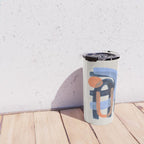 Midcentury Modern Minimalist Funky Cool Tribal Pattern Paynes Grey Pastel Blue Tan Shapes by Ejaaz Haniff Travel Mug Gallery Image 4
