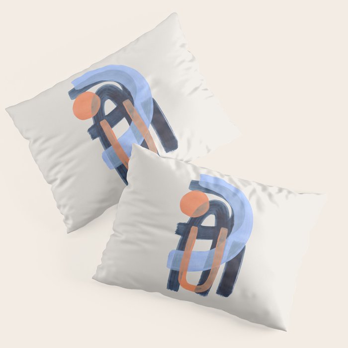 Midcentury Modern Minimalist Funky Cool Tribal Pattern Paynes Grey Pastel Blue Tan Shapes by Ejaaz Haniff Pillow Sham Gallery Image 3