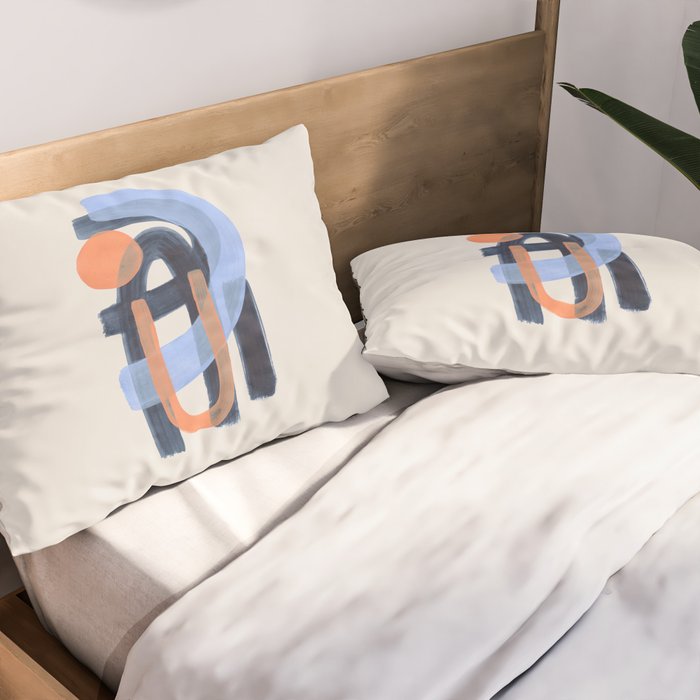 Midcentury Modern Minimalist Funky Cool Tribal Pattern Paynes Grey Pastel Blue Tan Shapes by Ejaaz Haniff Pillow Sham Gallery Image 2
