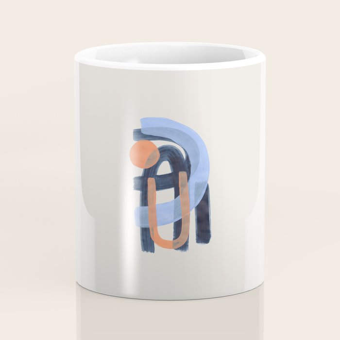 Midcentury Modern Minimalist Funky Cool Tribal Pattern Paynes Grey Pastel Blue Tan Shapes by Ejaaz Haniff Coffee Mug Gallery Image 4