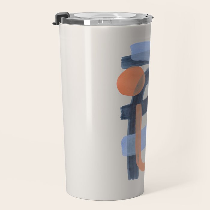 Midcentury Modern Minimalist Funky Cool Tribal Pattern Paynes Grey Pastel Blue Tan Shapes by Ejaaz Haniff Travel Mug Gallery Image 3
