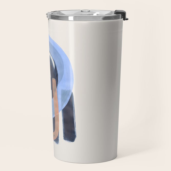 Midcentury Modern Minimalist Funky Cool Tribal Pattern Paynes Grey Pastel Blue Tan Shapes by Ejaaz Haniff Travel Mug Gallery Image 2