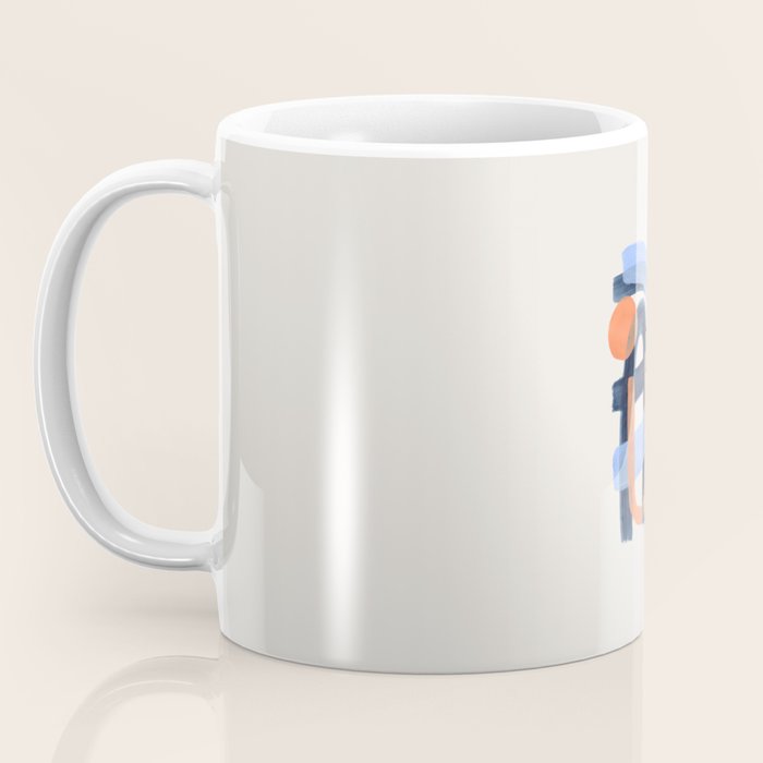 Midcentury Modern Minimalist Funky Cool Tribal Pattern Paynes Grey Pastel Blue Tan Shapes by Ejaaz Haniff Coffee Mug Gallery Image 3