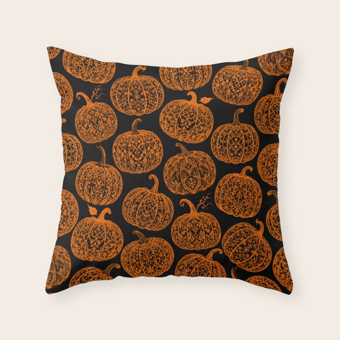 Lace Pumpkin Halloween Pattern Needle Bobbin Crochet Thread Throw Pillow Gallery Image 1