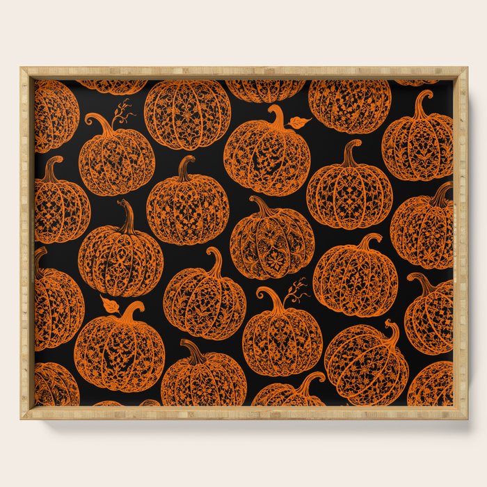 Lace Pumpkin Halloween Pattern Needle Bobbin Crochet Thread Serving Tray Gallery Image 1