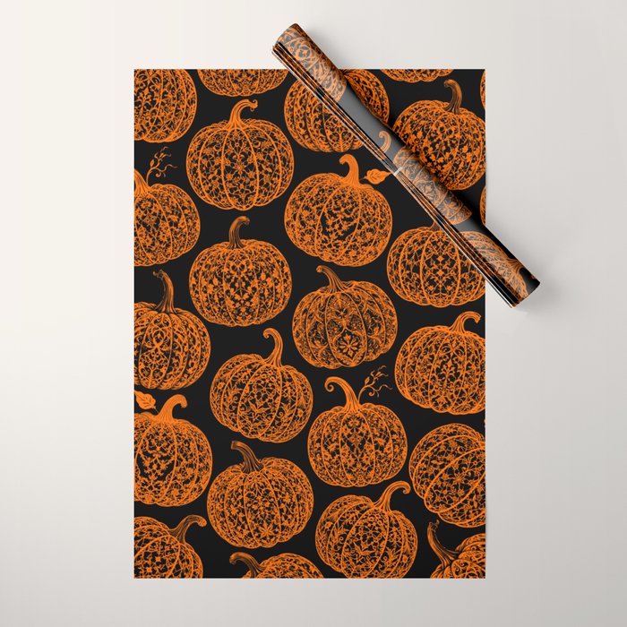 Lace Pumpkin Halloween Pattern Needle Bobbin Crochet Thread Wrapping Paper Gallery Image 1