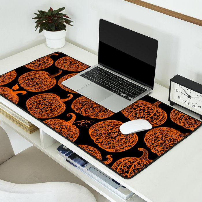 Lace Pumpkin Halloween Pattern Needle Bobbin Crochet Thread Desk Mat Gallery Image 2