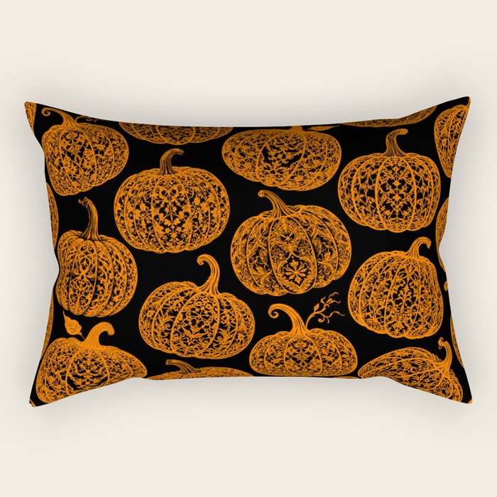 Lace Pumpkin Halloween Pattern Needle Bobbin Crochet Thread Rectangular Pillow Gallery Image 1