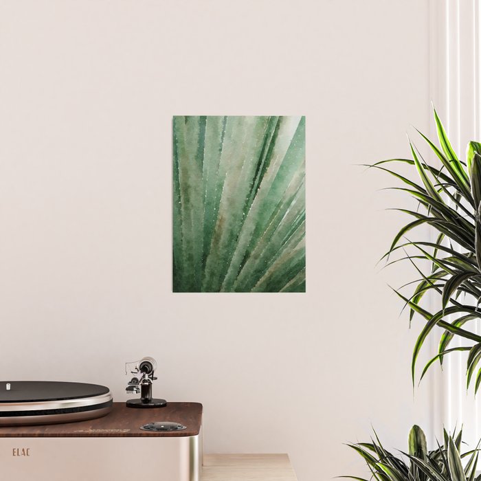 Palm Reading - Botanical Forest Sage Green Close Up Palm Leaf Watercolor Nature Art Print Poster Gallery Image 2