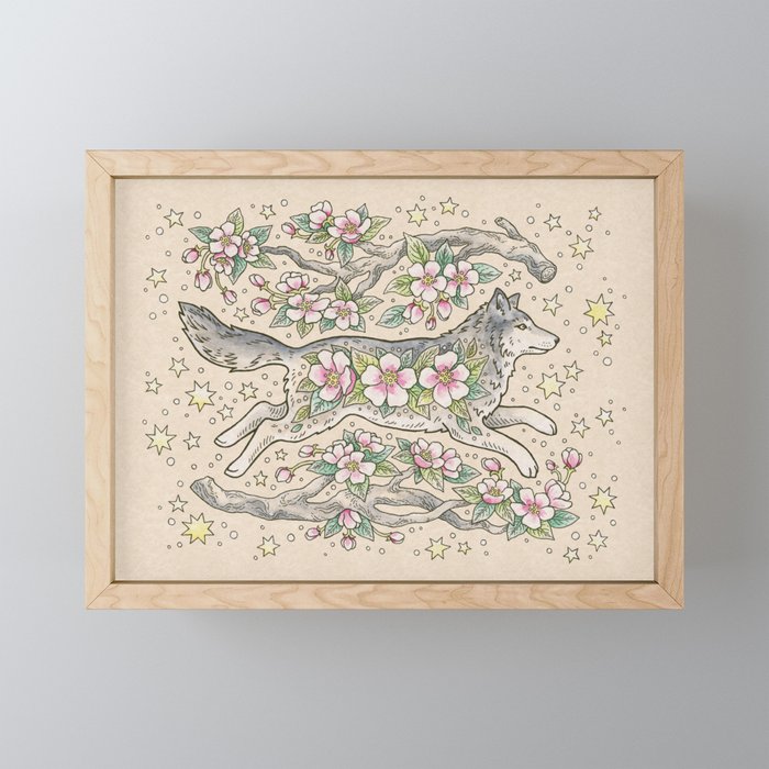 Wolf & Wild Apple Blossoms | Botanical Animal Art Mini Art Print Gallery Image 1