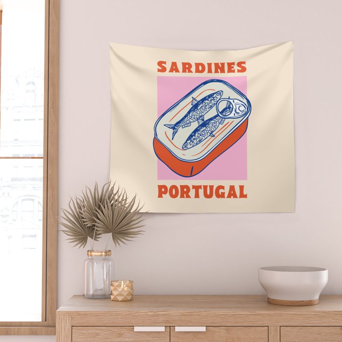Retro Portugal Sardines in Tin Can Wall Tapestry Gallery Image 2