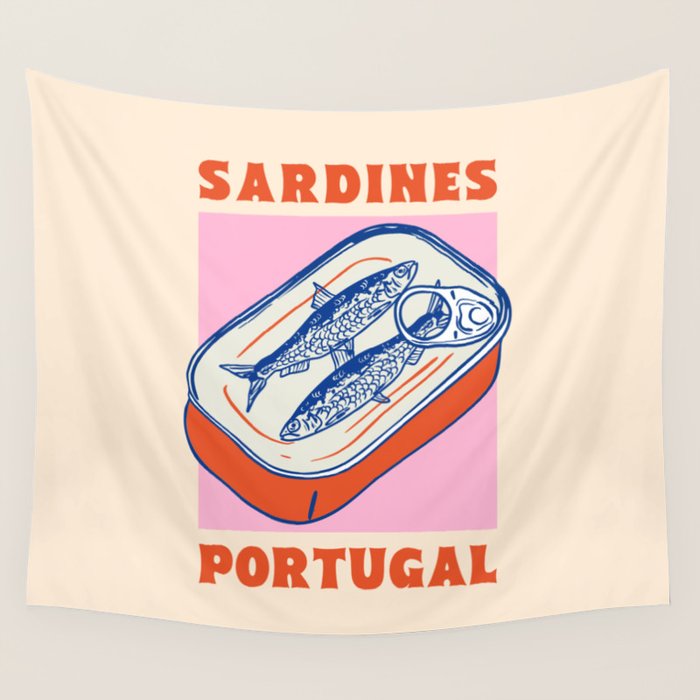 Retro Portugal Sardines in Tin Can Wall Tapestry Gallery Image 4