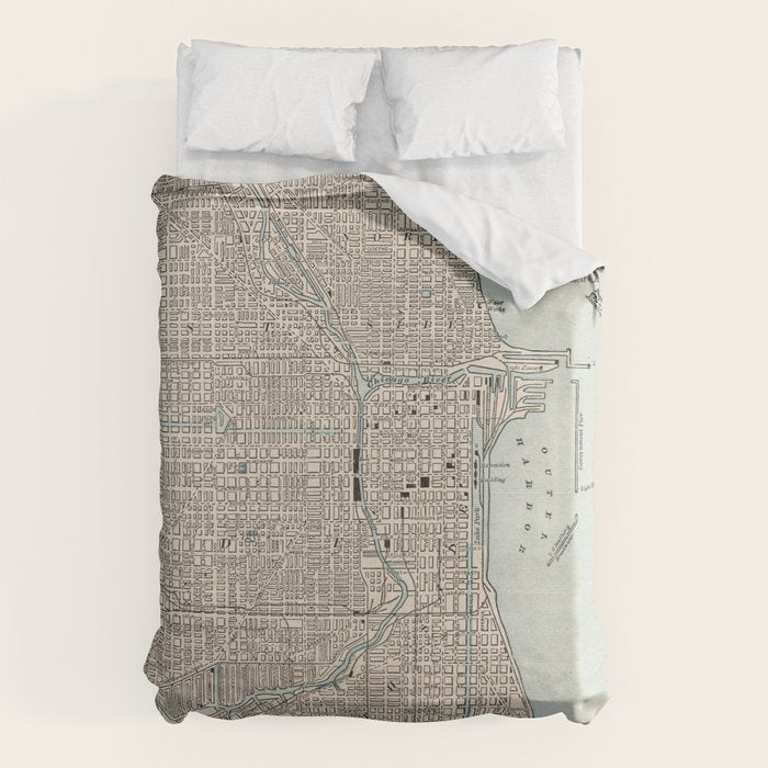 Vintage Map of Chicago (1893) Duvet Cover Gallery Image 1