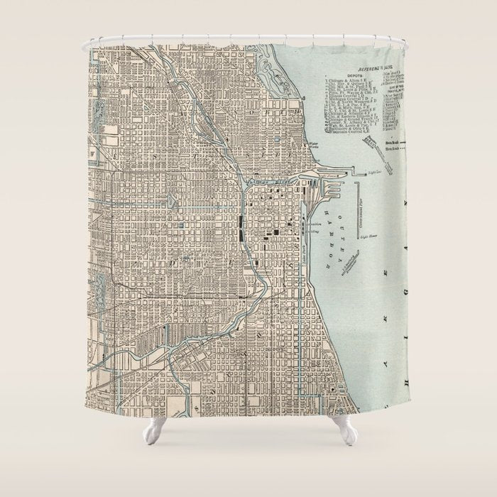 Vintage Map of Chicago (1893) Shower Curtain Gallery Image 1