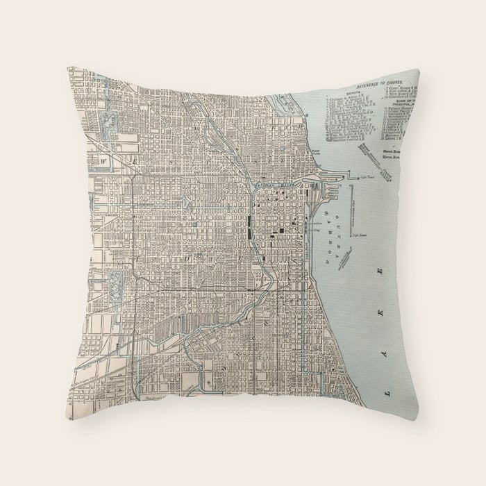 Vintage Map of Chicago (1893) Throw Pillow Gallery Image 6
