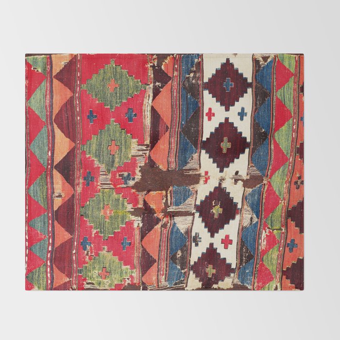 Haymana  Antique Ankara Turkish Kilim Fragment Print Throw Blanket Gallery Image 2