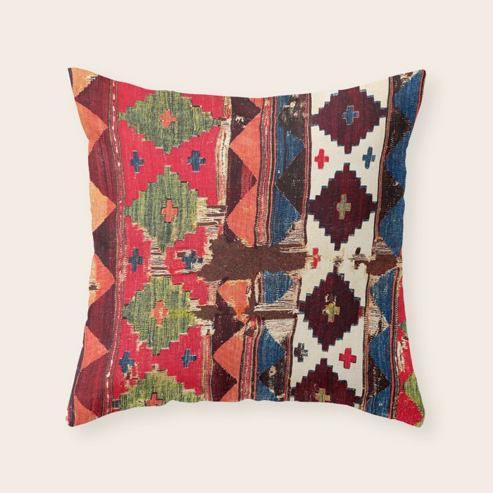 Haymana  Antique Ankara Turkish Kilim Fragment Print Throw Pillow Gallery Image 6