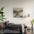 Vintage Apres Ski Alpine Mountains Classic Car  Wood Wall Art Gallery Image 2