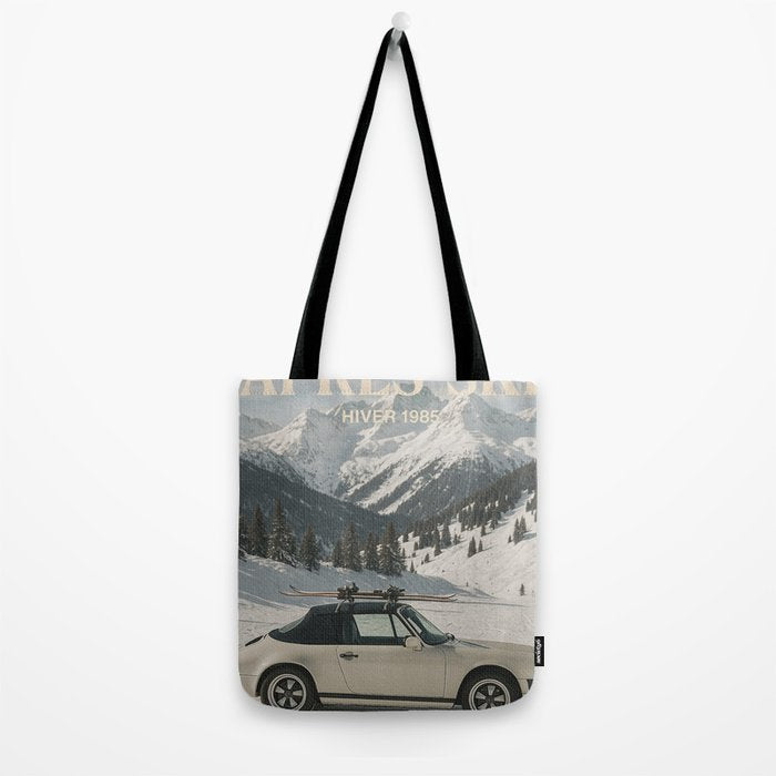 Vintage Apres Ski Alpine Mountains Classic Car  Tote Bag Gallery Image 2