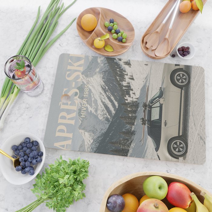 Vintage Apres Ski Alpine Mountains Classic Car  Cutting Board Gallery Image 2