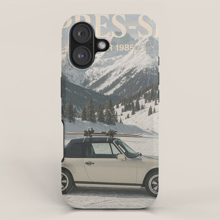 Vintage Apres Ski Alpine Mountains Classic Car  iPhone Case Gallery Image 1