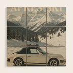 Vintage Apres Ski Alpine Mountains Classic Car  Wood Wall Art Gallery Image 1