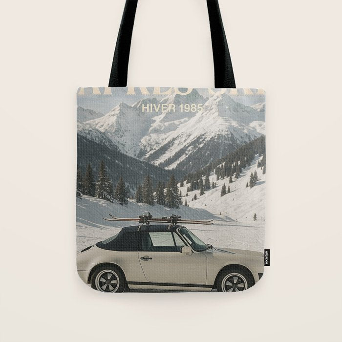 Vintage Apres Ski Alpine Mountains Classic Car  Tote Bag Gallery Image 1
