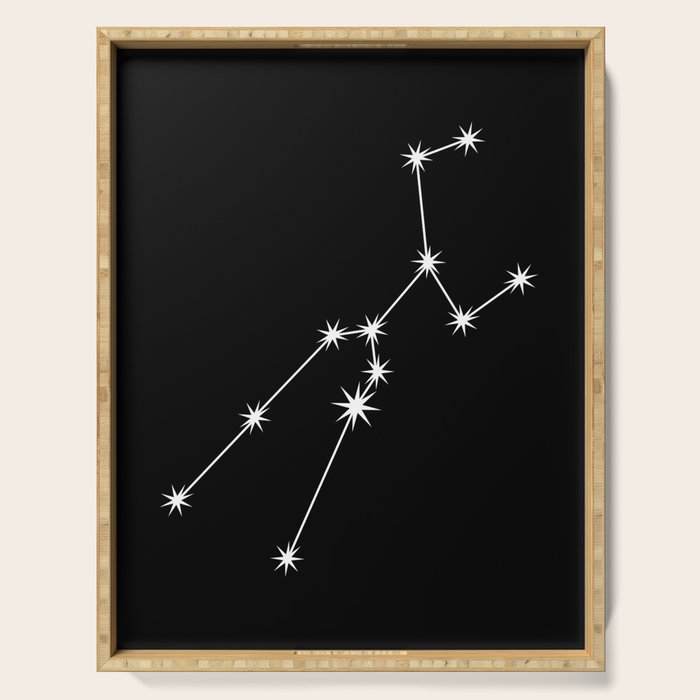 Taurus Zodiac Star Constellation Line Art Black Serving Tray Gallery Image 1
