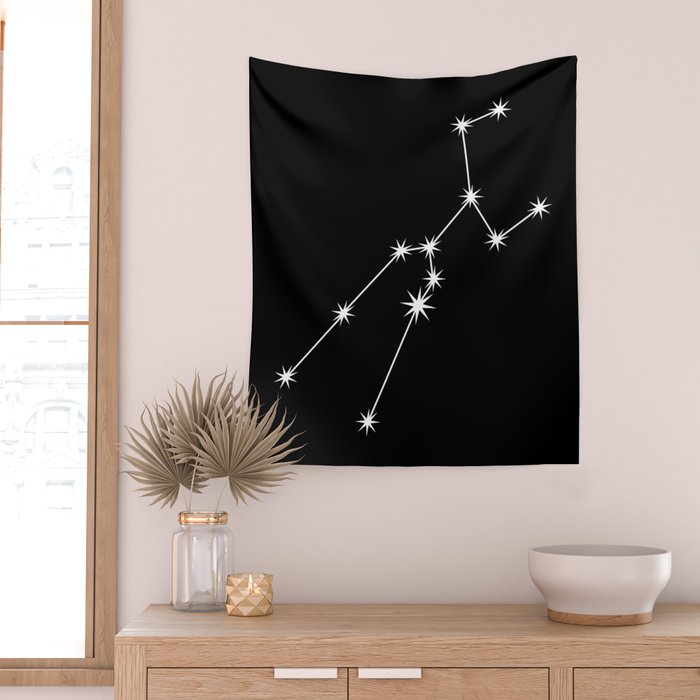 Taurus Zodiac Star Constellation Line Art Black Wall Tapestry Gallery Image 2