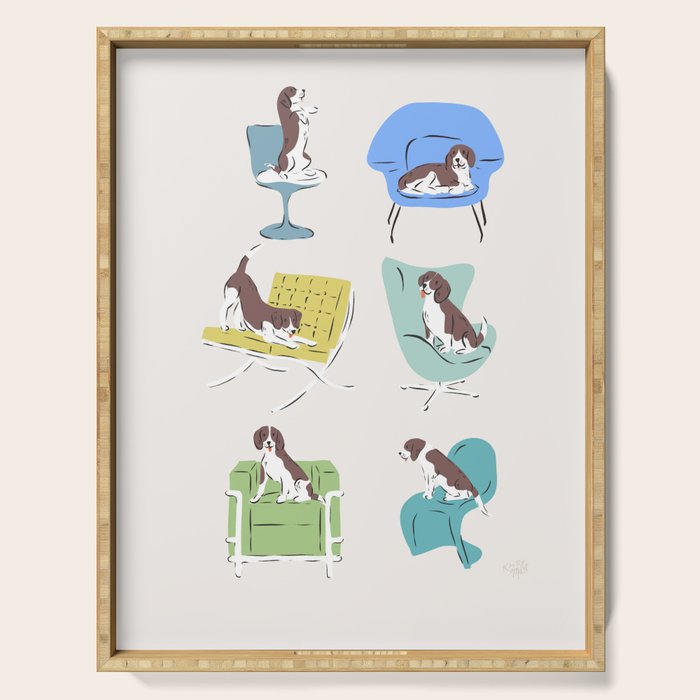 Mid-century Modern Chairs with Beagle Dogs Serving Tray Gallery Image 1