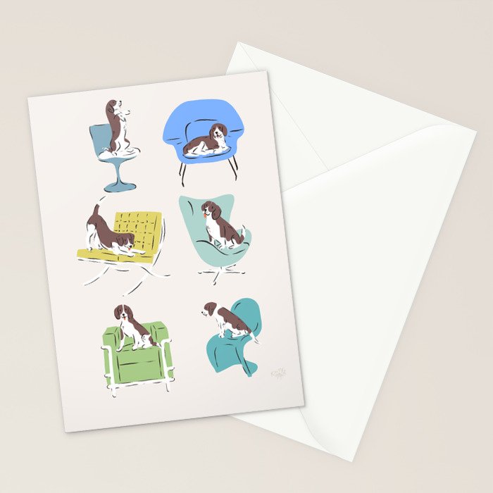 Mid-century Modern Chairs with Beagle Dogs Stationery Card Gallery Image 2