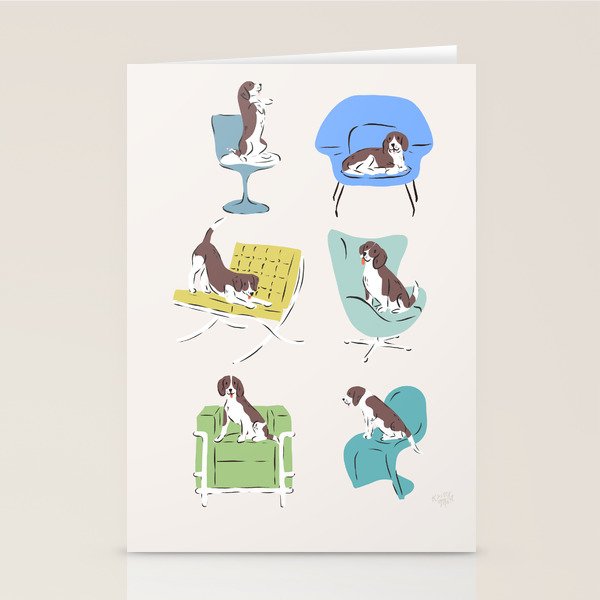Mid-century Modern Chairs with Beagle Dogs Stationery Card Gallery Image 2