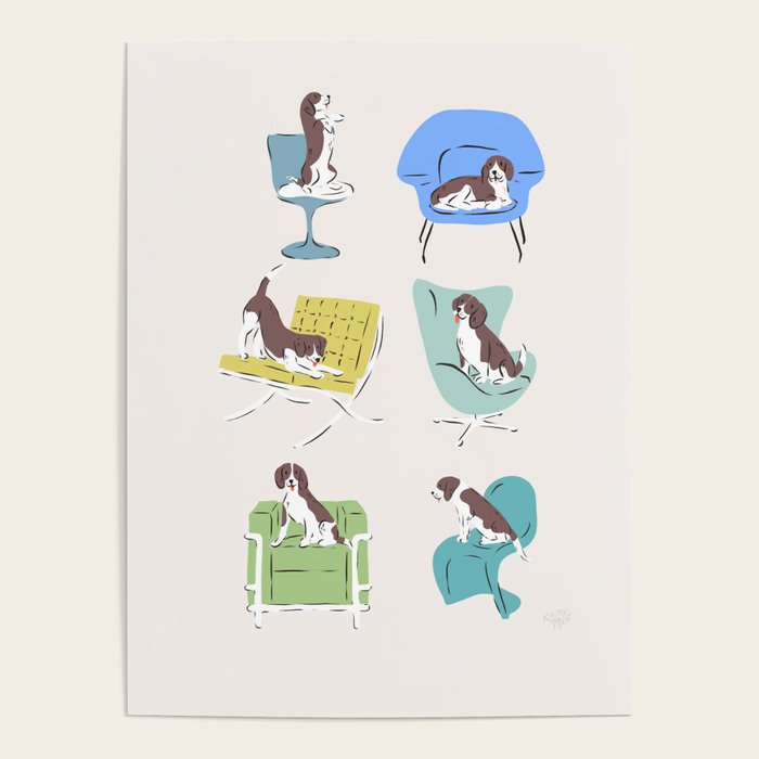 Mid-century Modern Chairs with Beagle Dogs Poster Gallery Image 4
